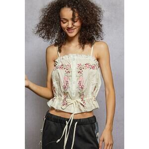 "Delight" Embroidered Poplin Top in Cream